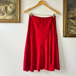 Chic Red Midi Skirt with Black Detailing